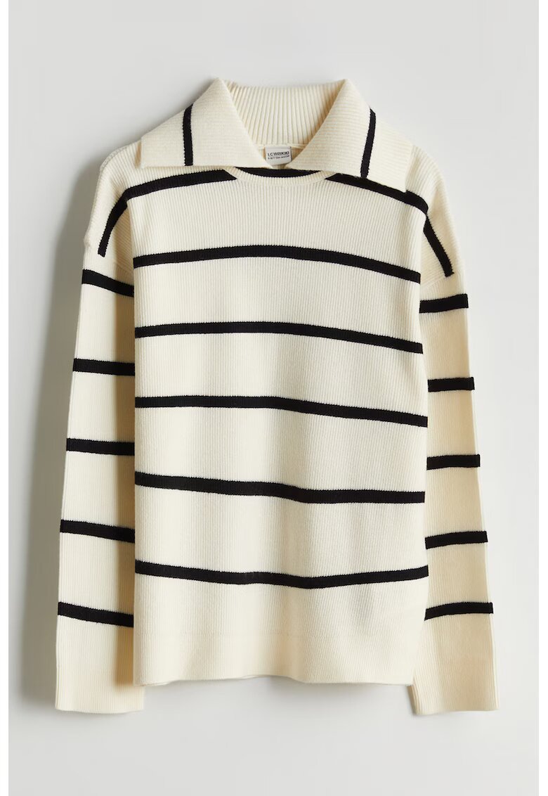 LC WAIKIKI Bluza polo cu model in dungi - Alb fildes/Negru