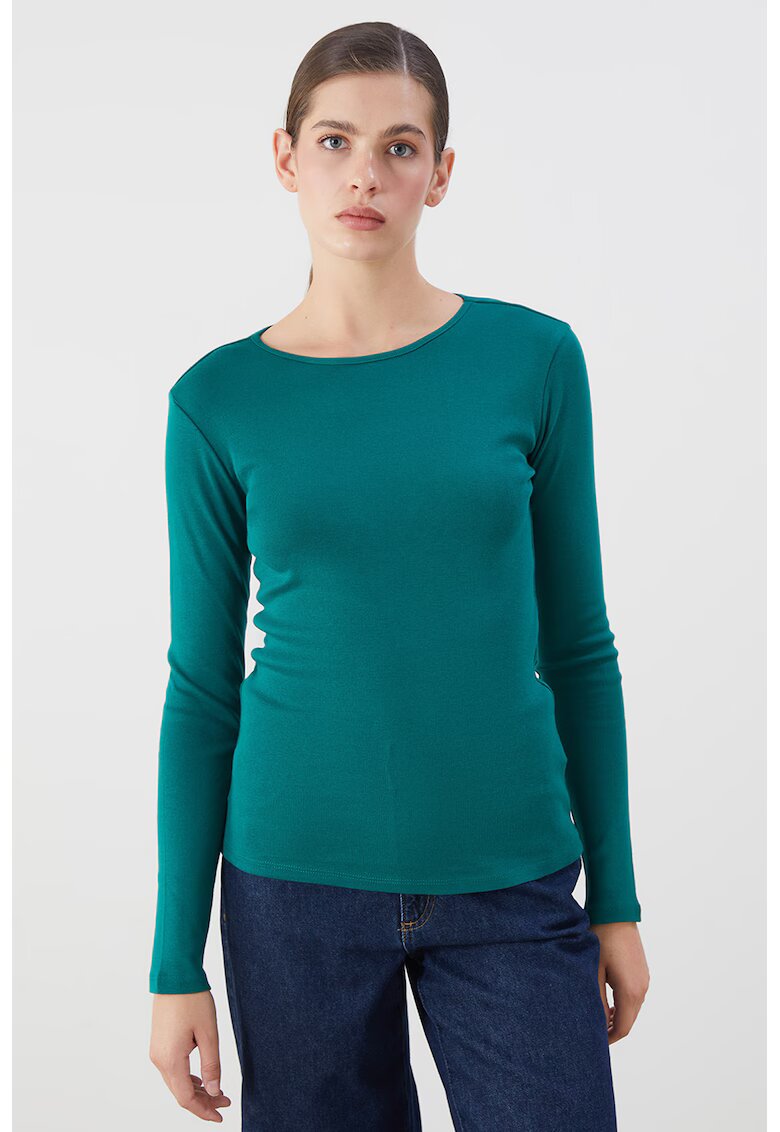 LC WAIKIKI Bluza slim fit de bumbac cu model uni - Verde aquamarin
