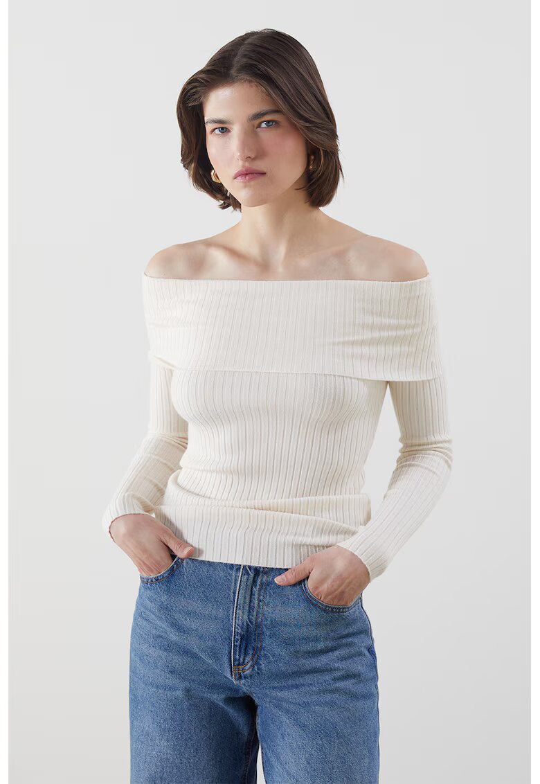 LC WAIKIKI Bluza striata cu decolteu pe umeri - Crem