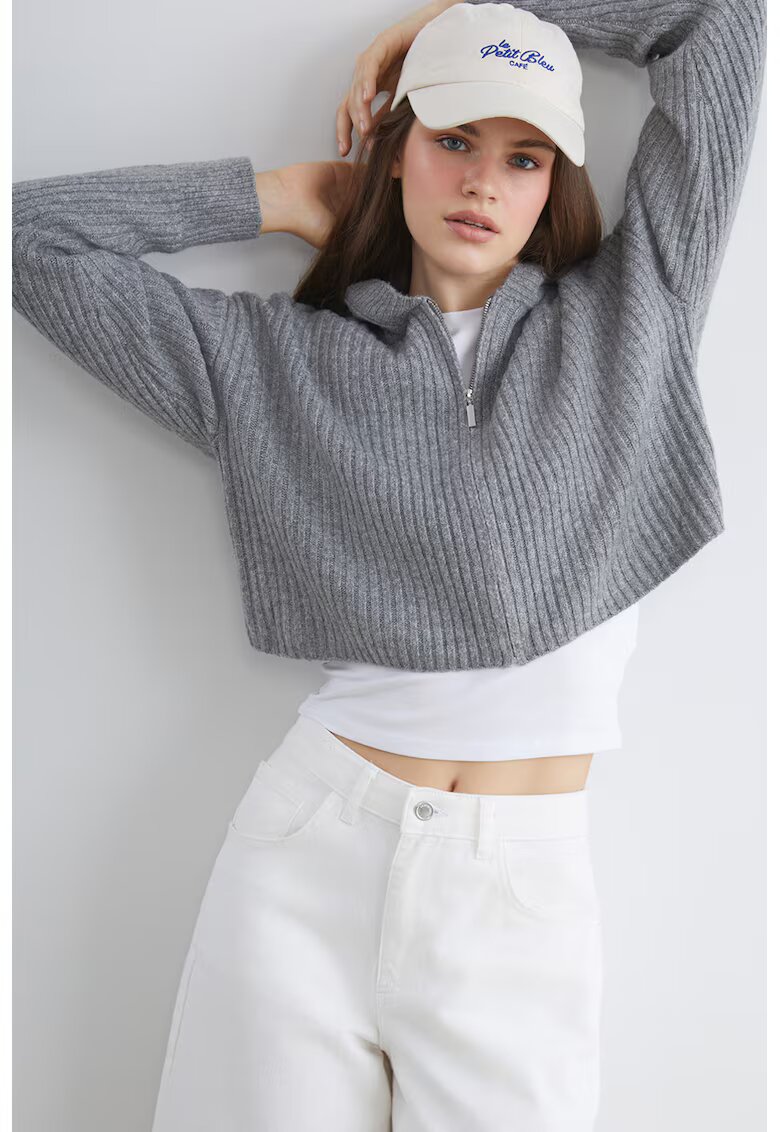 LC WAIKIKI Cardigan crop cu gluga din amestec de lana - Gri melange