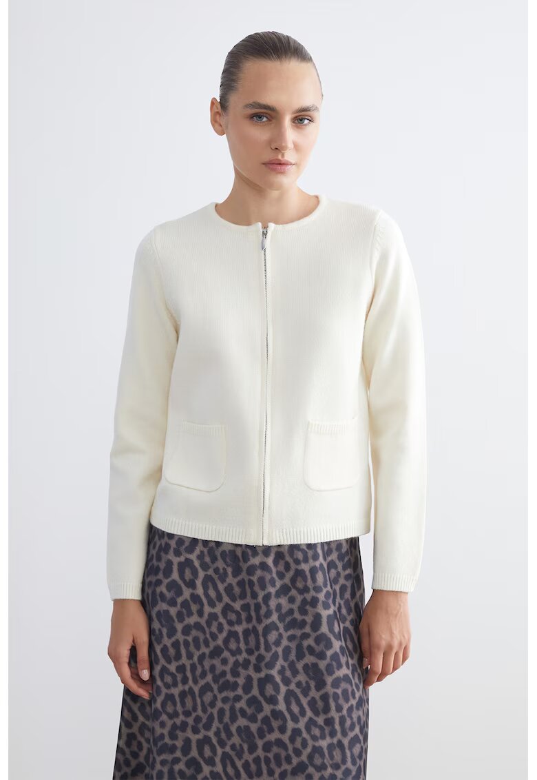LC WAIKIKI Cardigan cu decolteu la baza gatului si fermoar - Crem