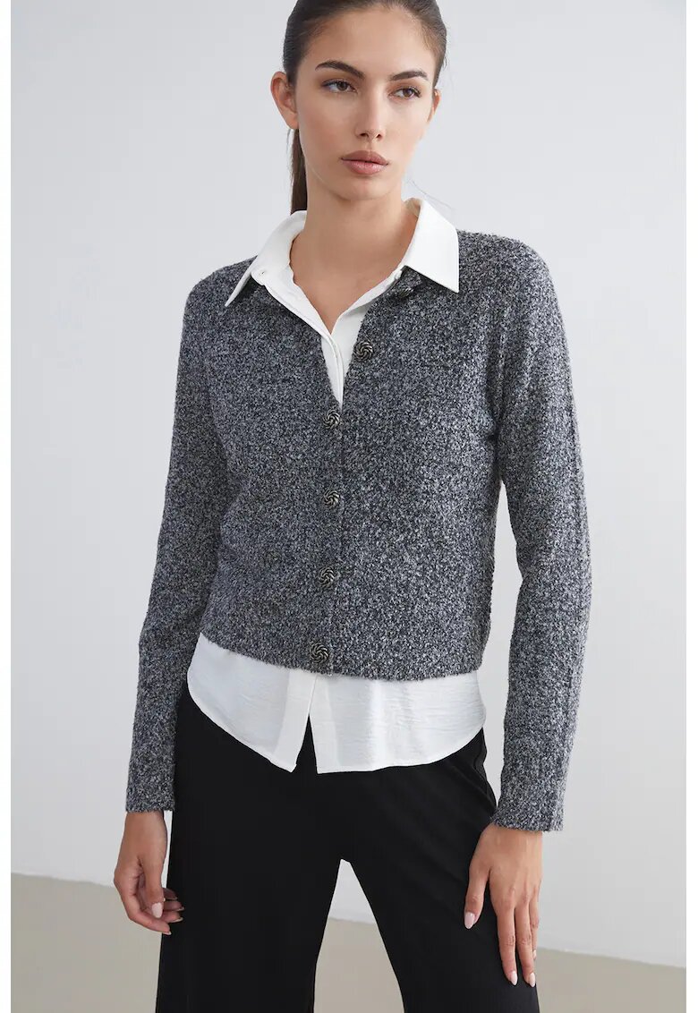 LC WAIKIKI Cardigan cu decolteu la baza gatului si nasturi - Gri inchis melange