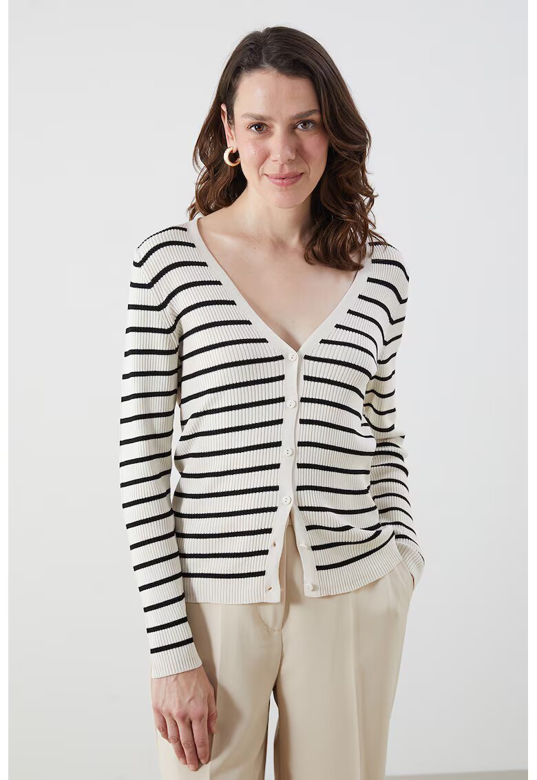 LC WAIKIKI Cardigan cu dungi si decolteu in V - Alb