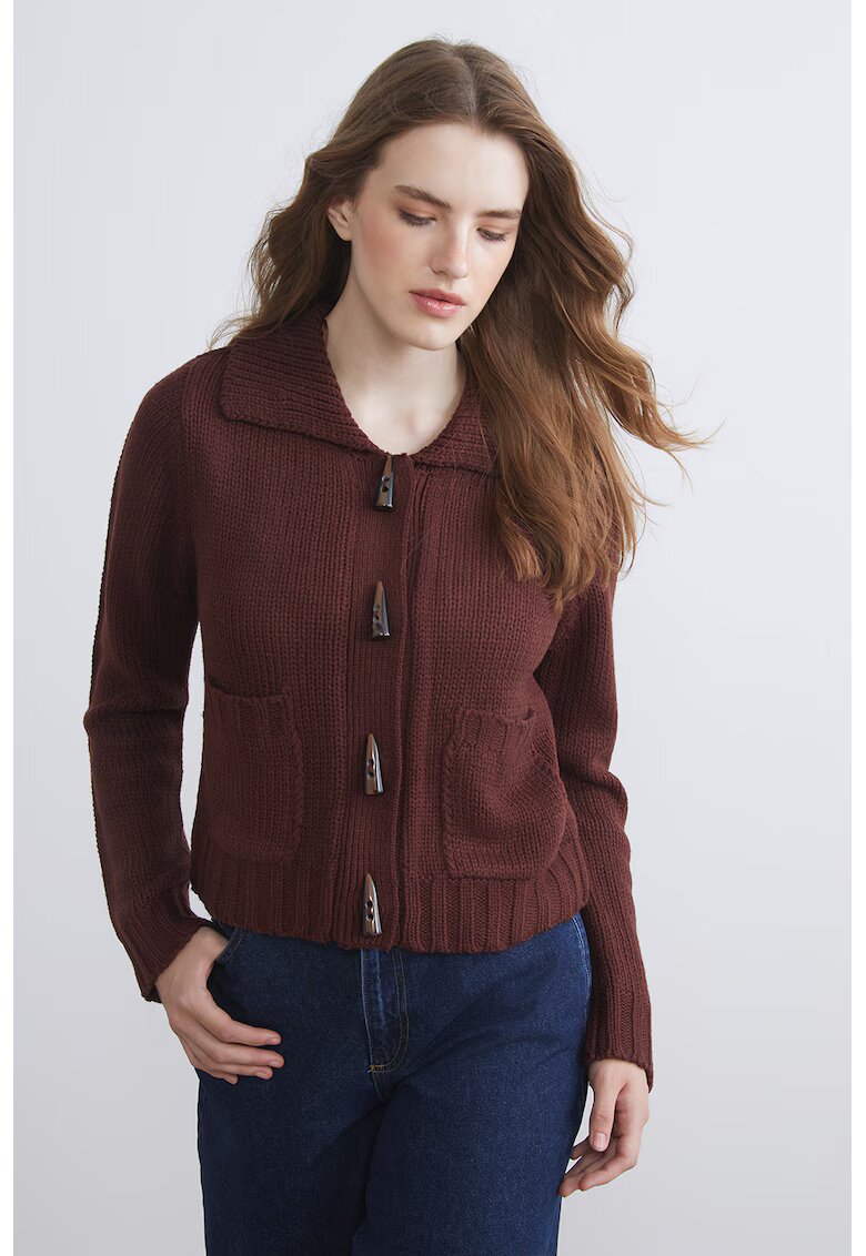 LC WAIKIKI Cardigan cu guler ascutit - Maro inchis
