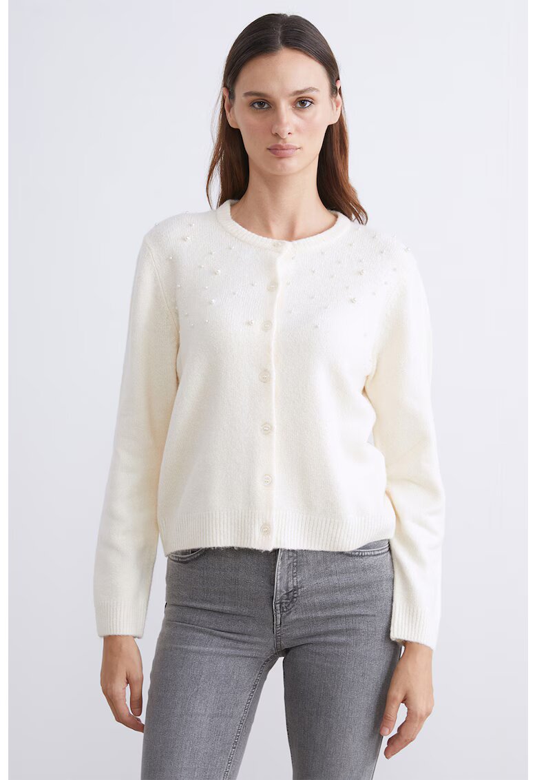 LC WAIKIKI Cardigan cu nasturi si perle sintetice - Alb