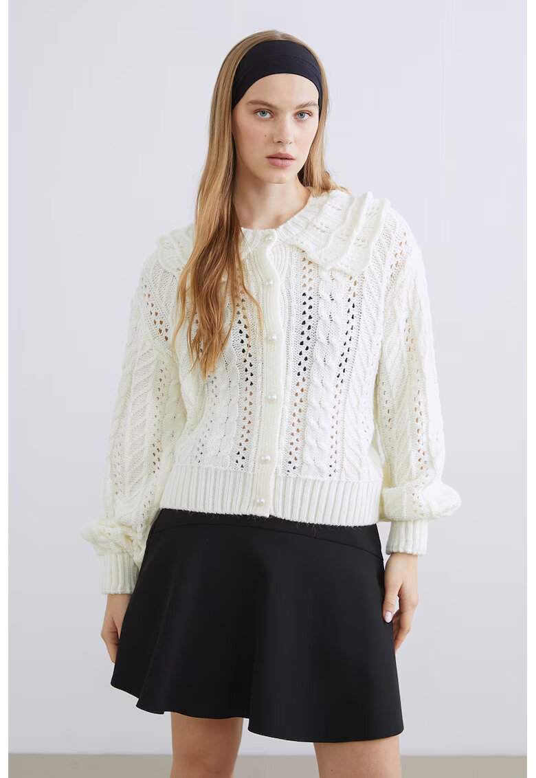 LC WAIKIKI Cardigan cu nasturi tip bijuterie si perforatii - Crem