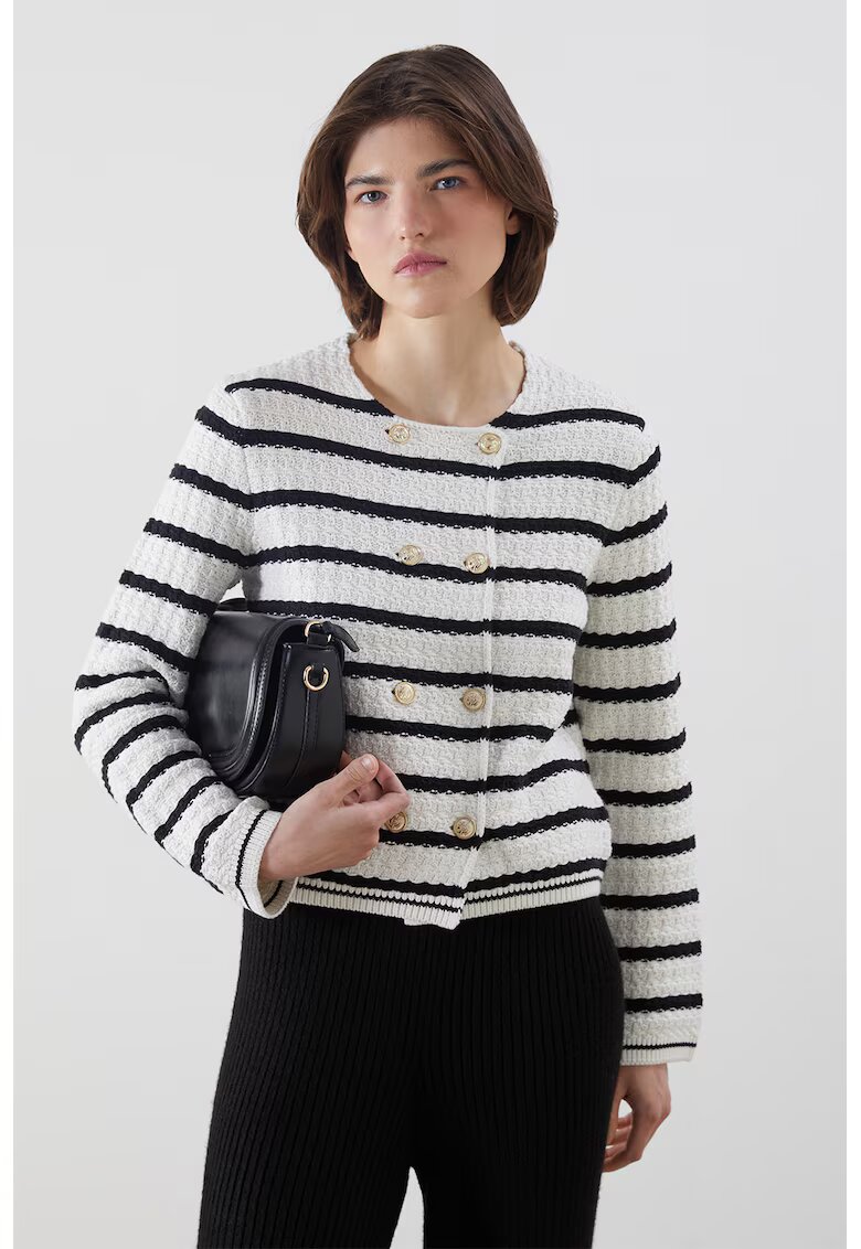 LC WAIKIKI Cardigan din bumbac cu model in dungi - Negru/Alb murdar