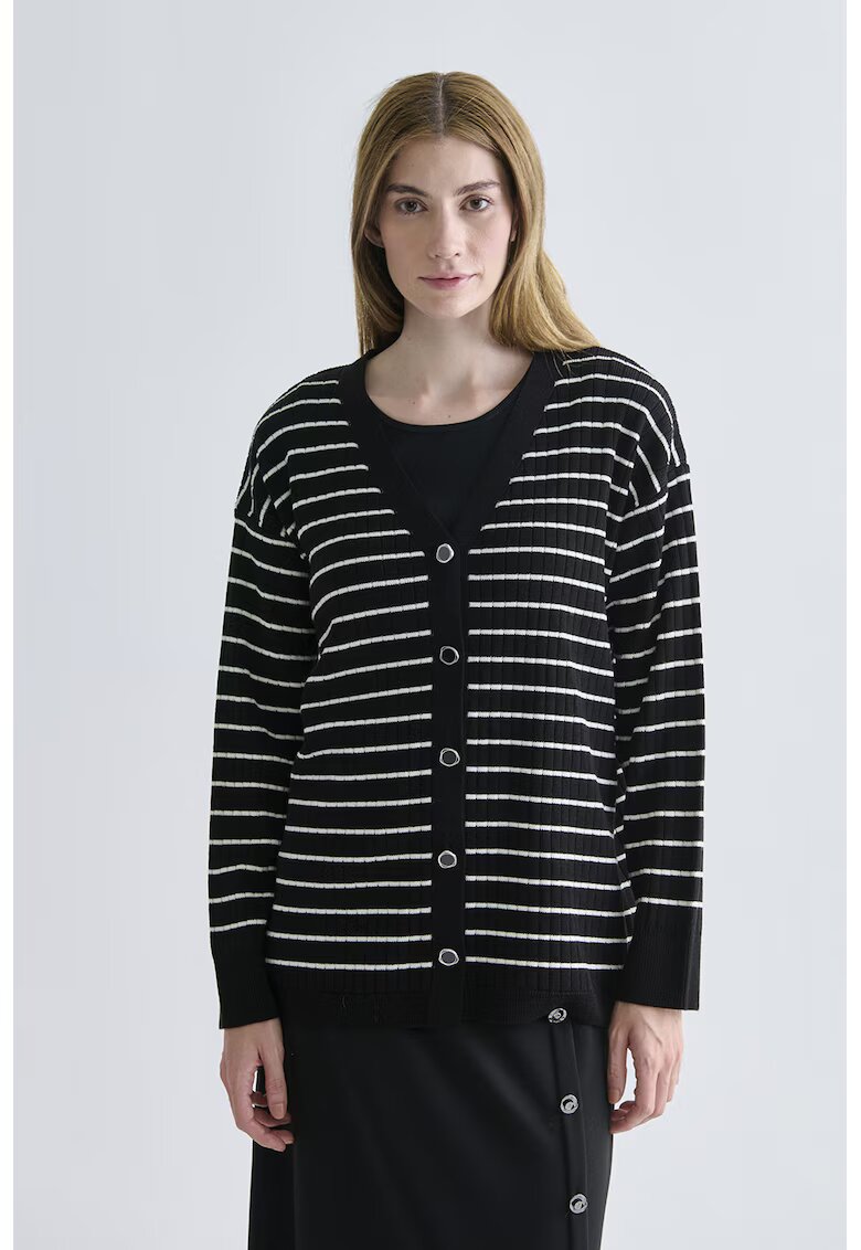 LC WAIKIKI Cardigan lejer cu model in dungi - Negru