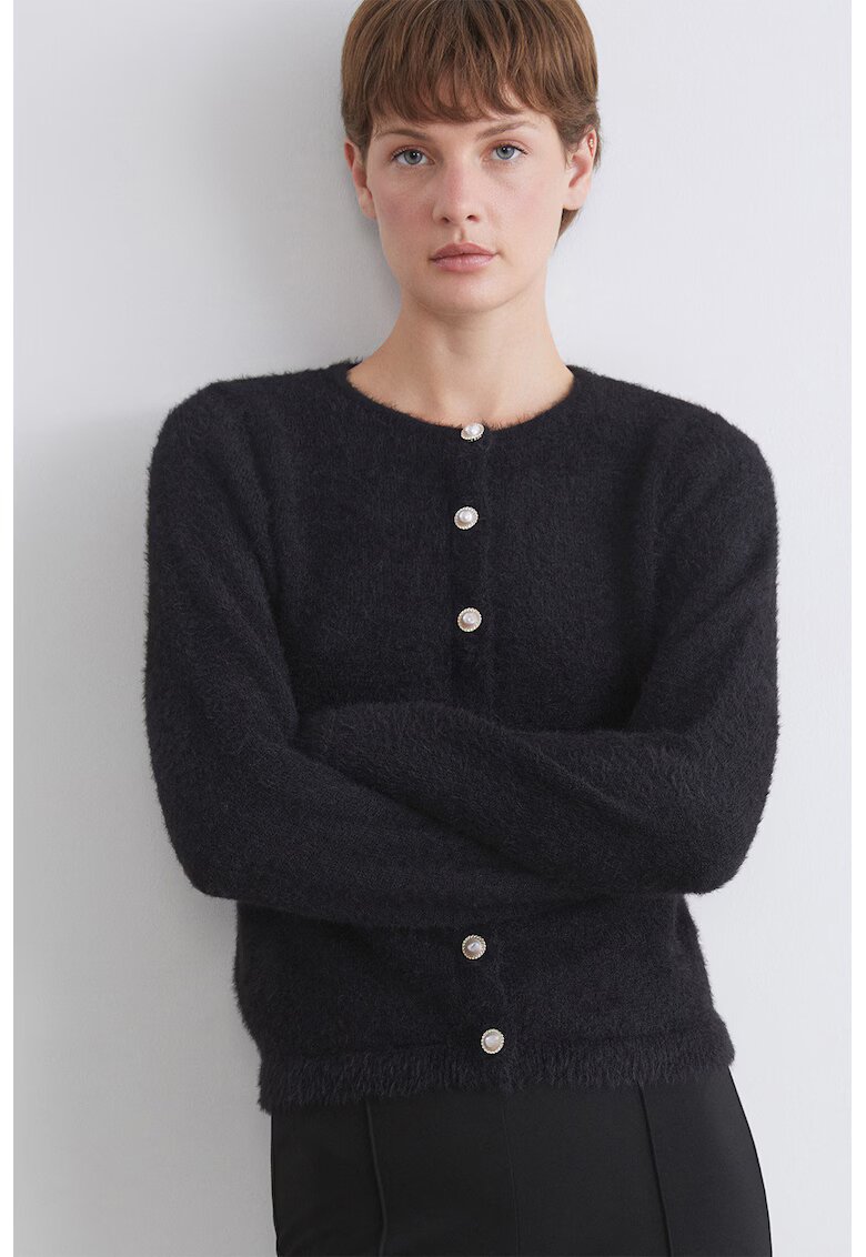 LC WAIKIKI Cardigan pufos cu nasturi tip bijuterie - Negru