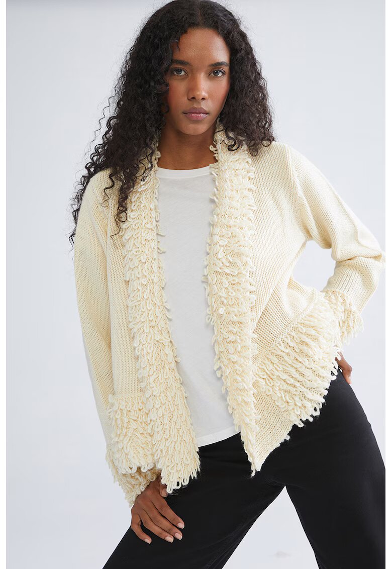 LC WAIKIKI Cardigan uni cu detalii pufoase - fara inchidere - Crem