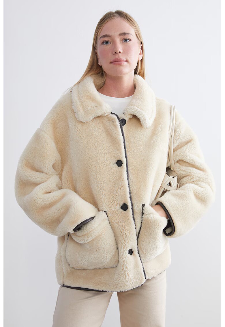 LC WAIKIKI Haina scurta din blana shearling sintetica - Alb fildes