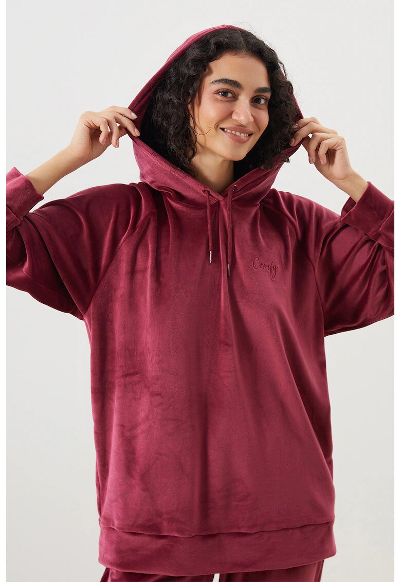 LC WAIKIKI Hanorac de casa din catifea cu maneci raglan - Rosu inchis