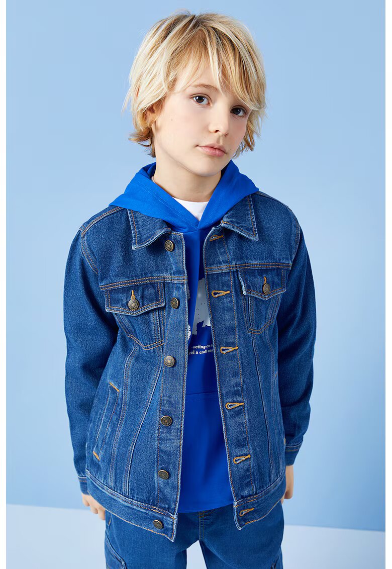 LC WAIKIKI Jacheta din denim cu buzunare pe piept - Albastru inchis
