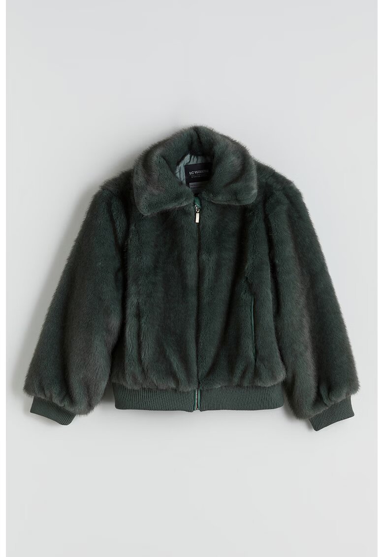 LC WAIKIKI Palton scurt de blana sintetica cu buzunare laterale - Verde inchis