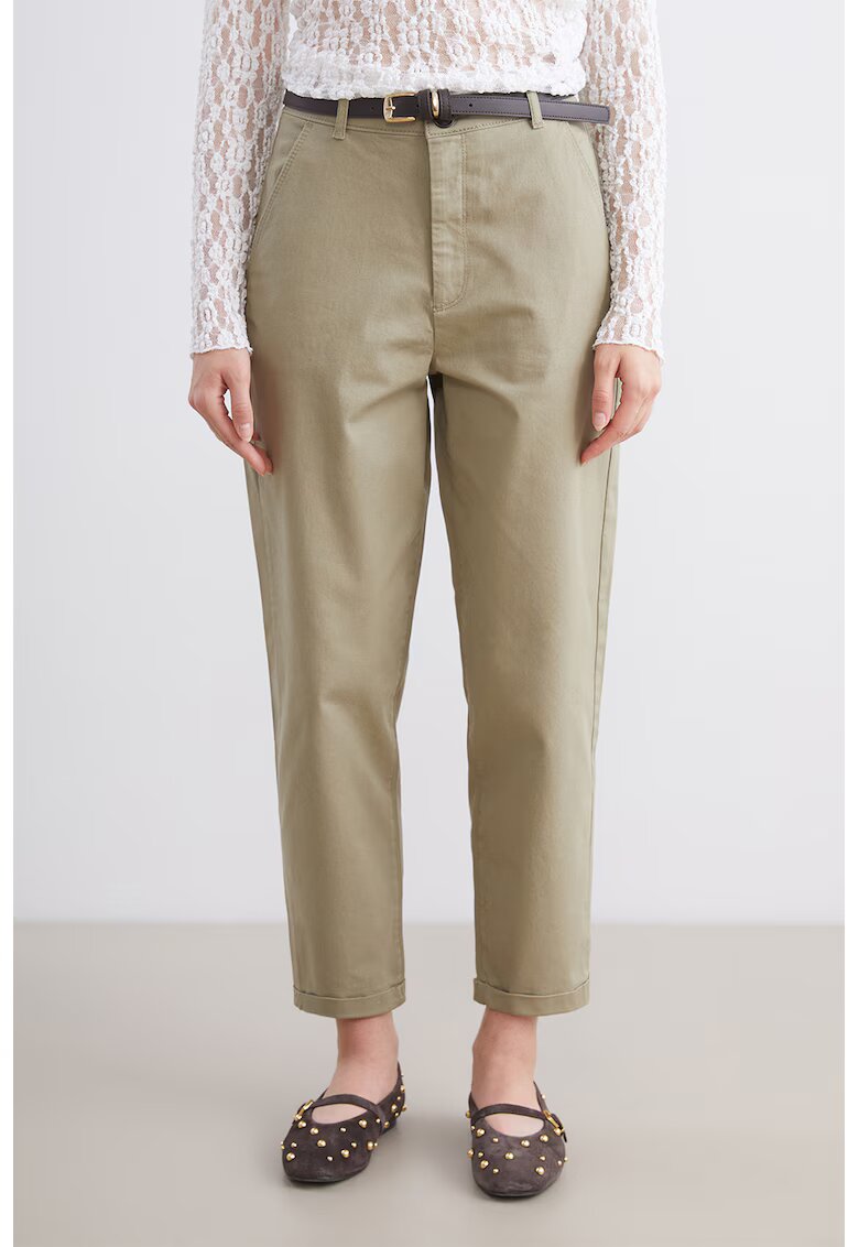 LC WAIKIKI Pantaloni crop cu croiala dreapta si curea in talie - Maro nisip