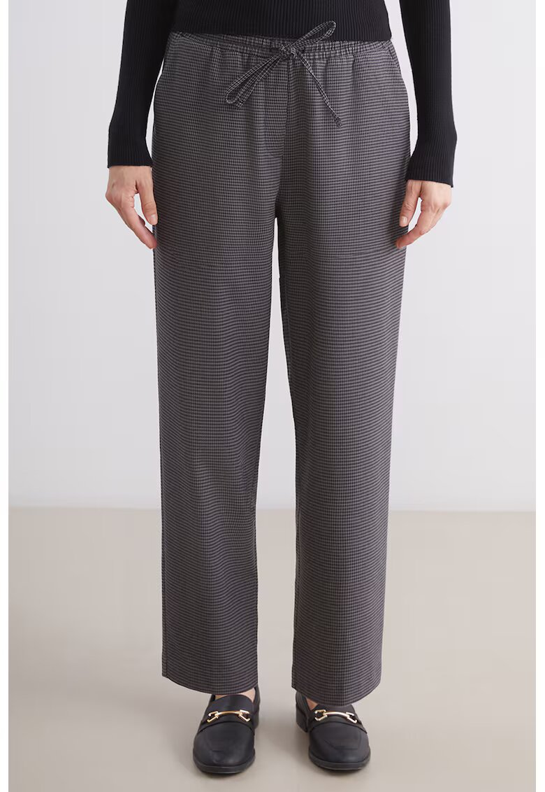 LC WAIKIKI Pantaloni cu model houndstooth si talie ajustabila - Negru/Gri inchis