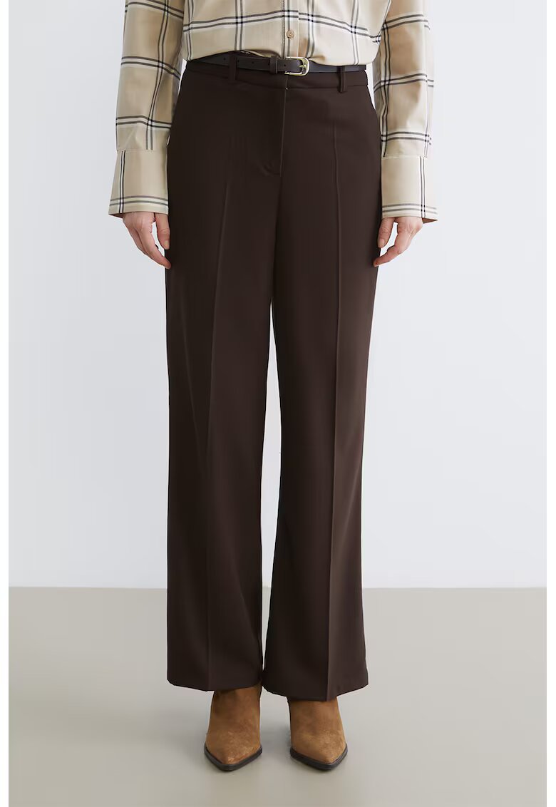 LC WAIKIKI Pantaloni evazati cu talie inalta si curea - Maro inchis
