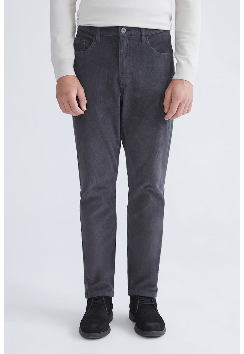 LC WAIKIKI Pantaloni regular fit cu talie medie si aspect catifelat - Gri inchis