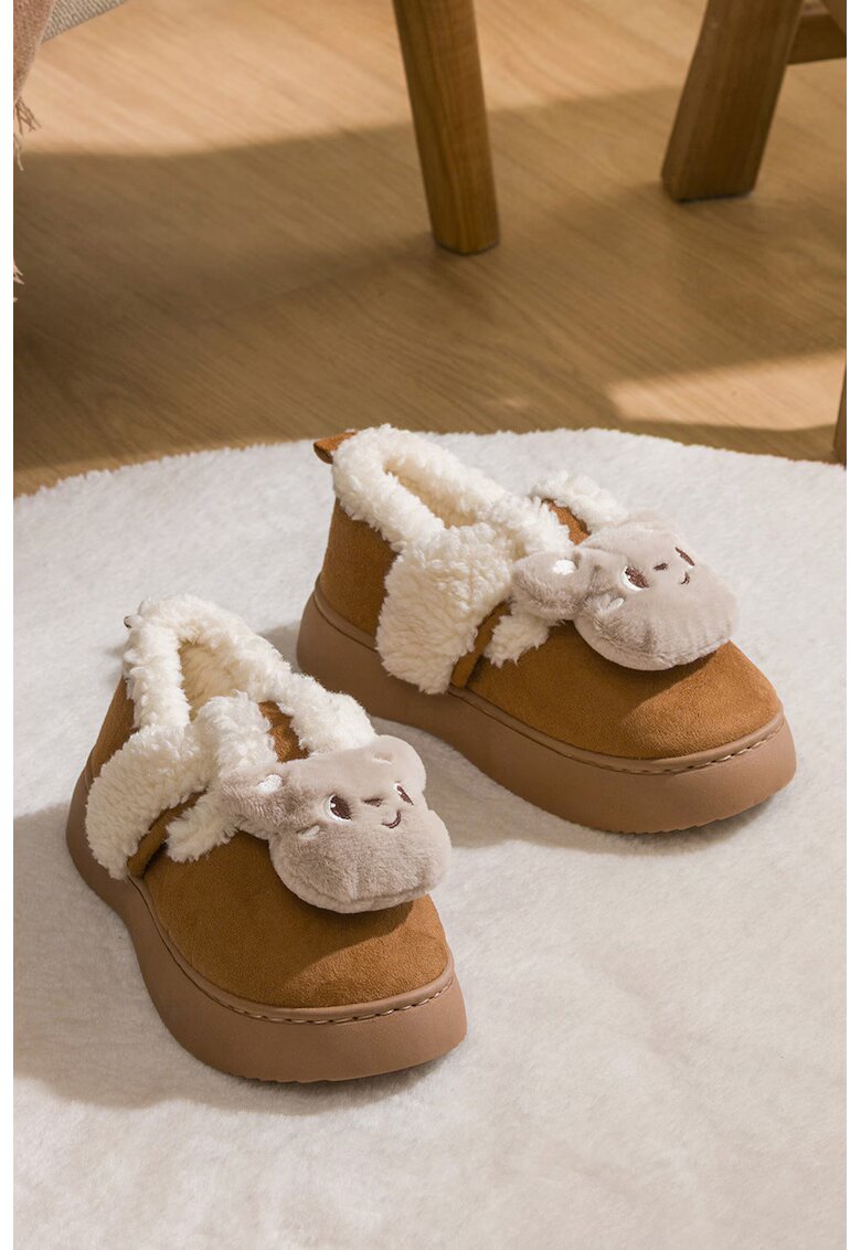 LC WAIKIKI Papuci de casa cu model cu animale - Crem/Maro camel