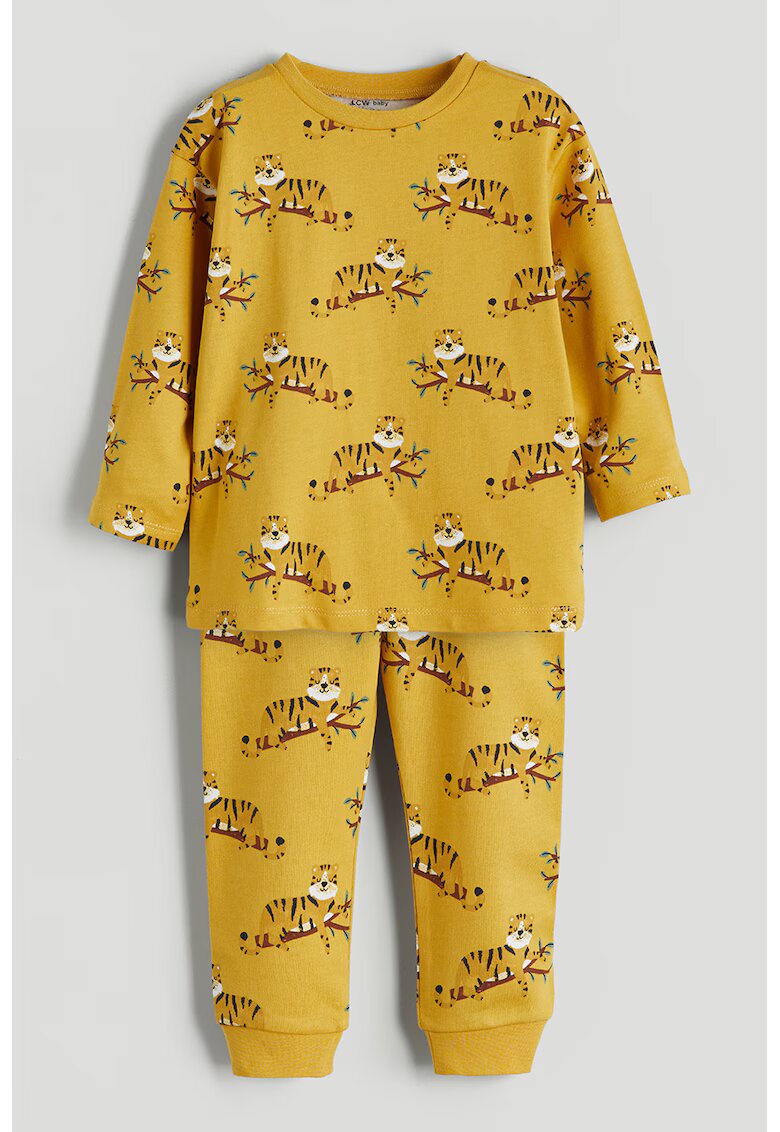 LC WAIKIKI Pijama cu decolteu la baza gatului si imprimeu grafic - Galben sofran
