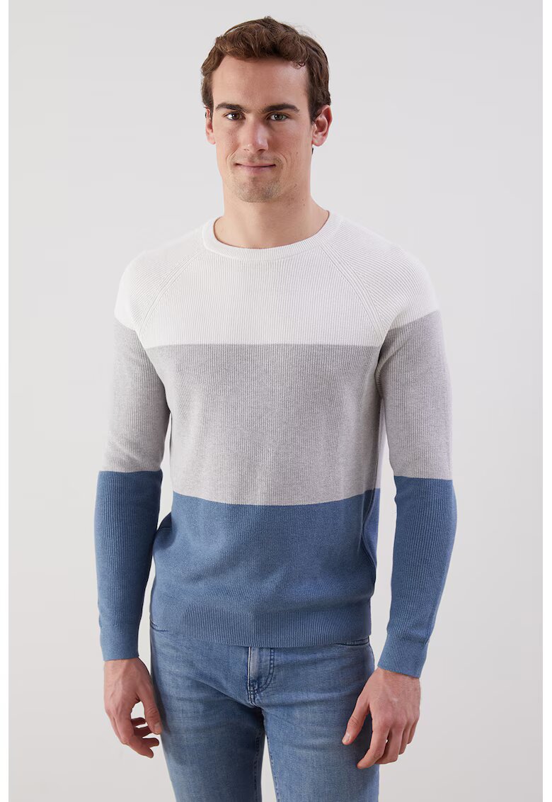 LC WAIKIKI Pulover colorblock de bumbac - Albastru inchis/Alb murdar/Gri deschis melange