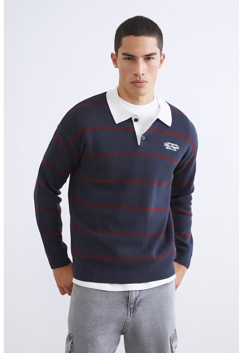 LC WAIKIKI Pulover cu dungi si guler - Alb/Albastru ultramarin/Rosu inchis