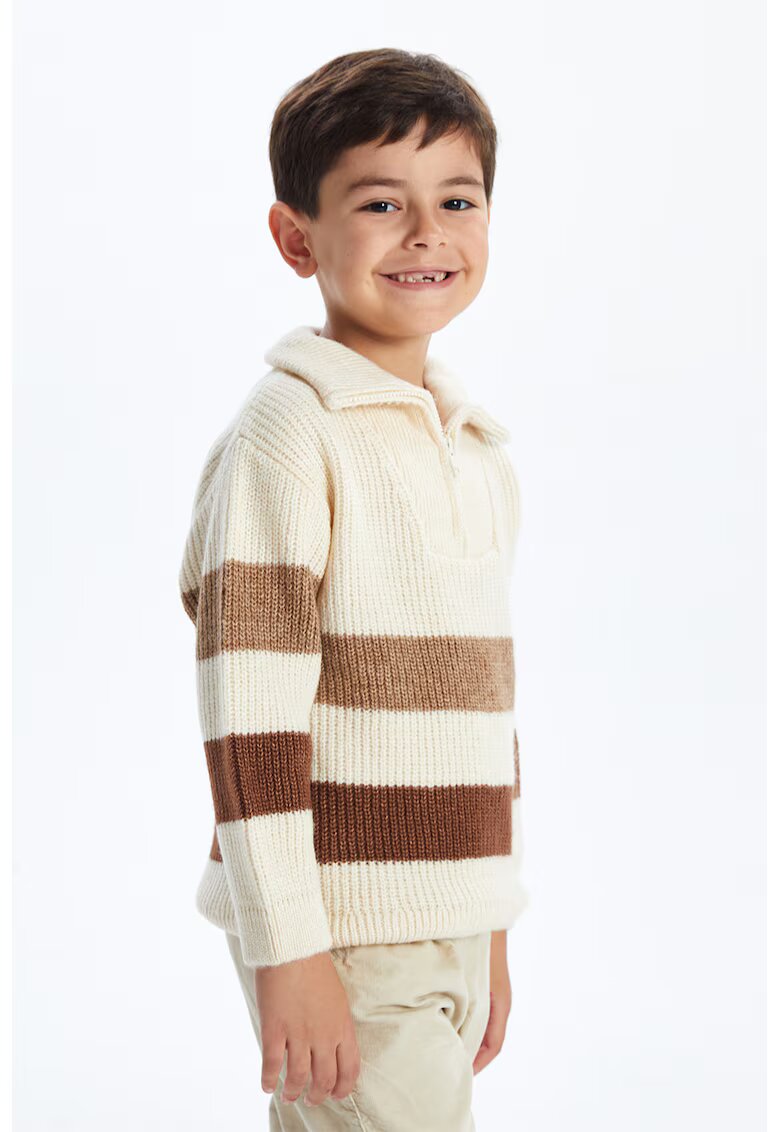LC WAIKIKI Pulover cu fenta cu fermoar si model in dungi - Maro/Crem