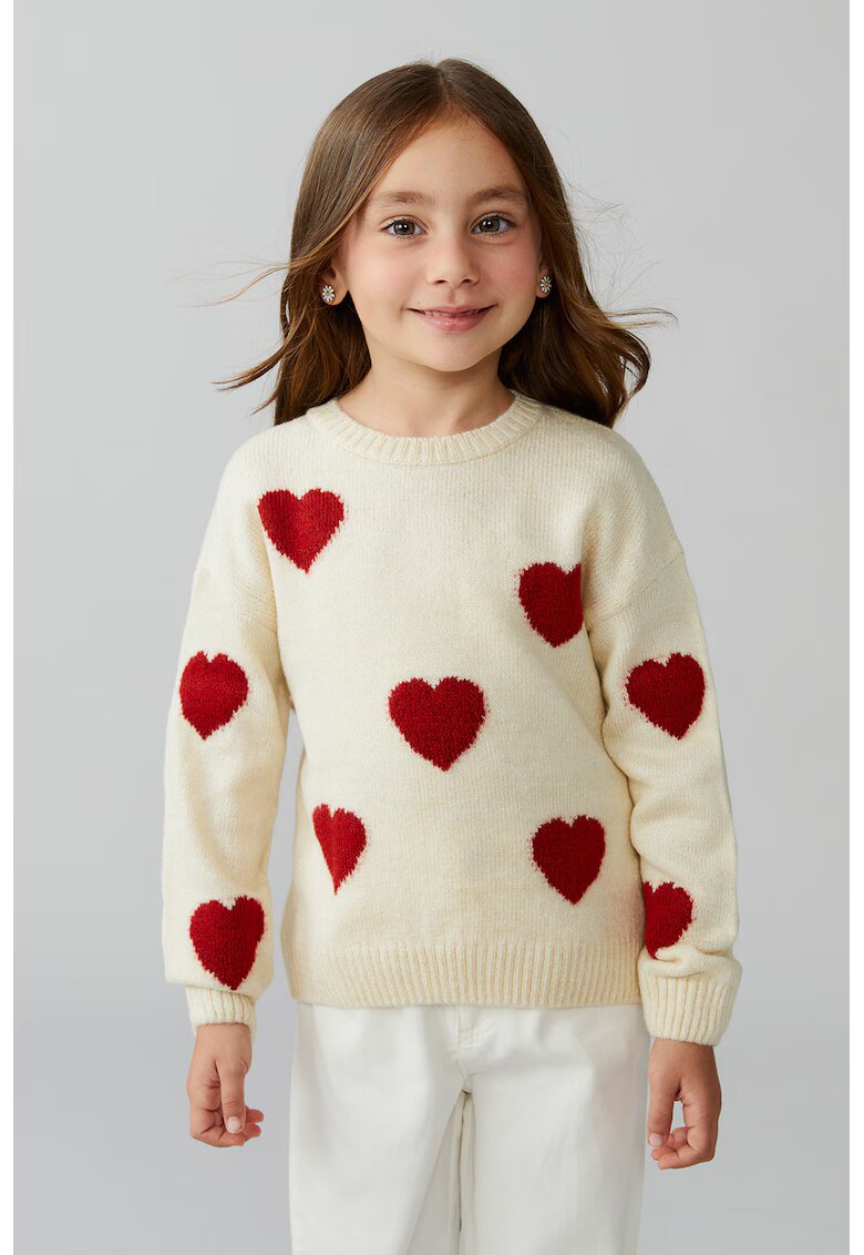 LC WAIKIKI Pulover cu inimi brodate - Rosu/Alb fildes