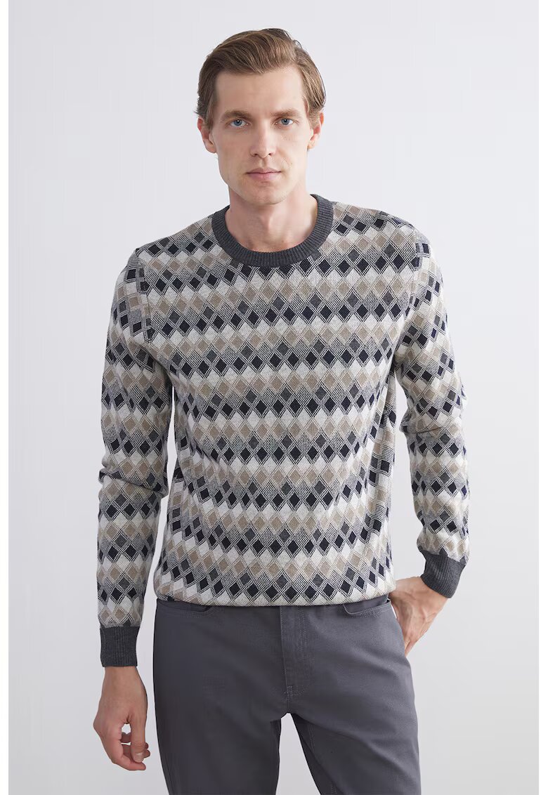 LC WAIKIKI Pulover cu model si decolteu la baza gatului - Gri melange/Alb murdar