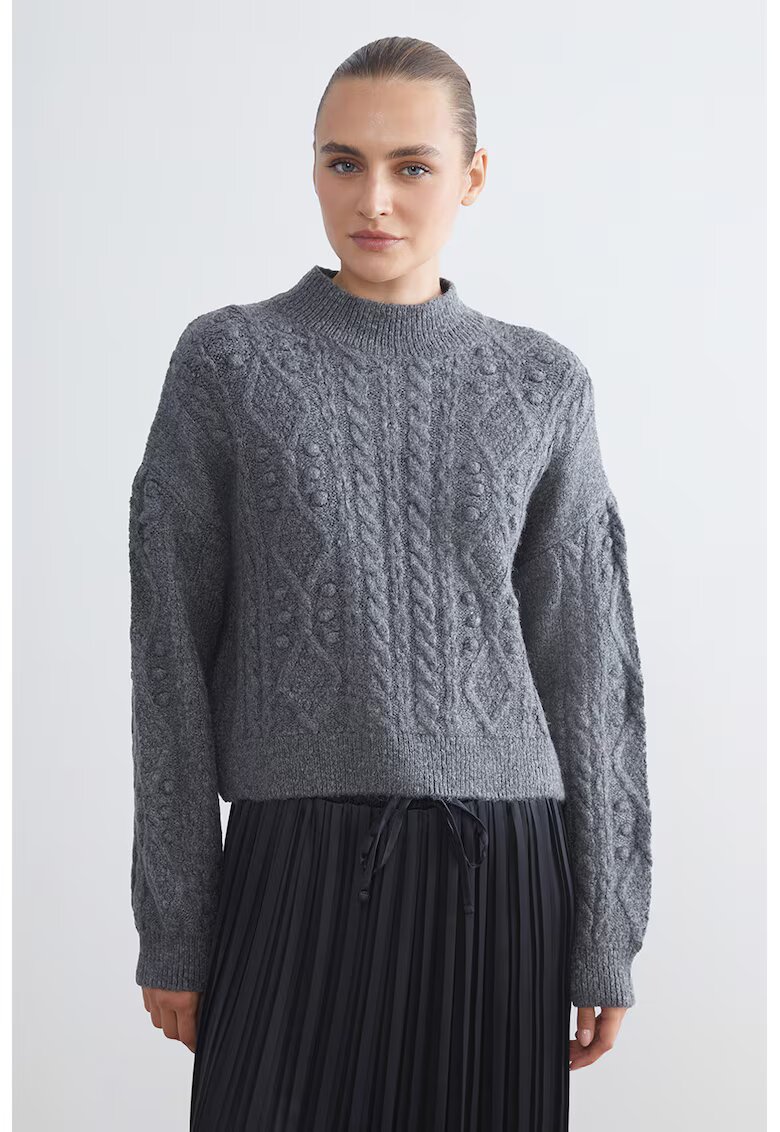 LC WAIKIKI Pulover cu model torsade si maneci cazute - Gri inchis