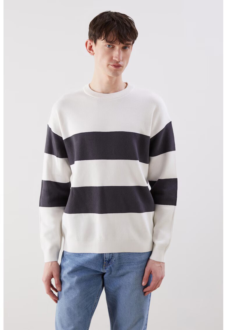 LC WAIKIKI Pulover de bumbac cu dungi - Negru stins/Alb murdar