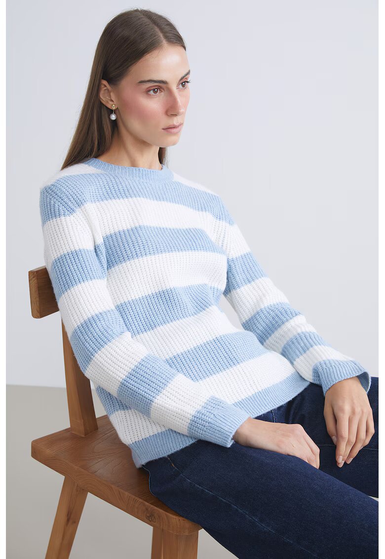 LC WAIKIKI Pulover lejer cu model in dungi - Alb/Albastru pastel