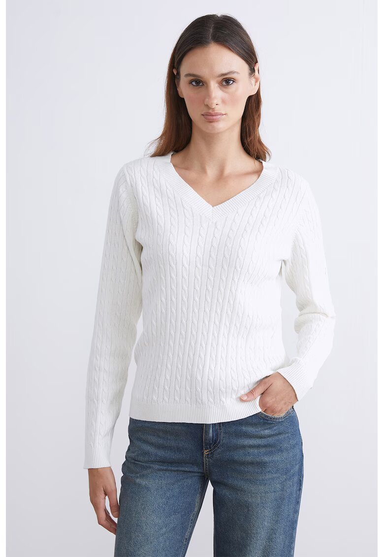 LC WAIKIKI Pulover slim fit cu decolteu in V - Alb
