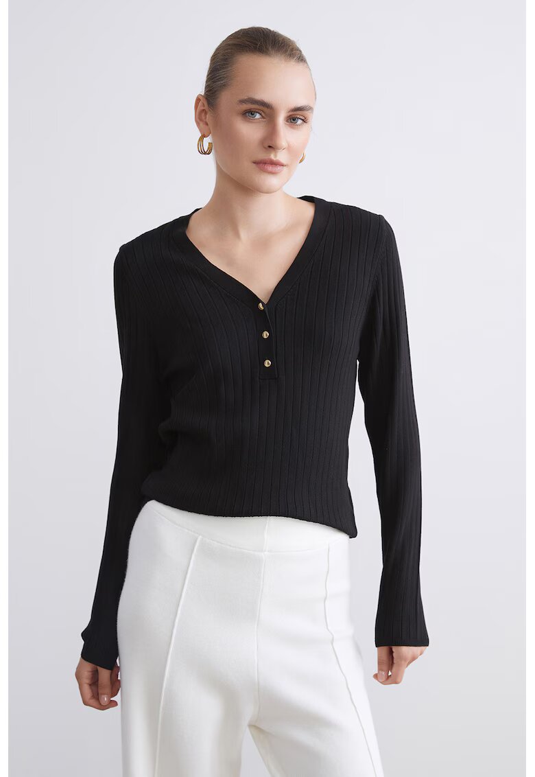 LC WAIKIKI Pulover striat tricotat fin - Negru