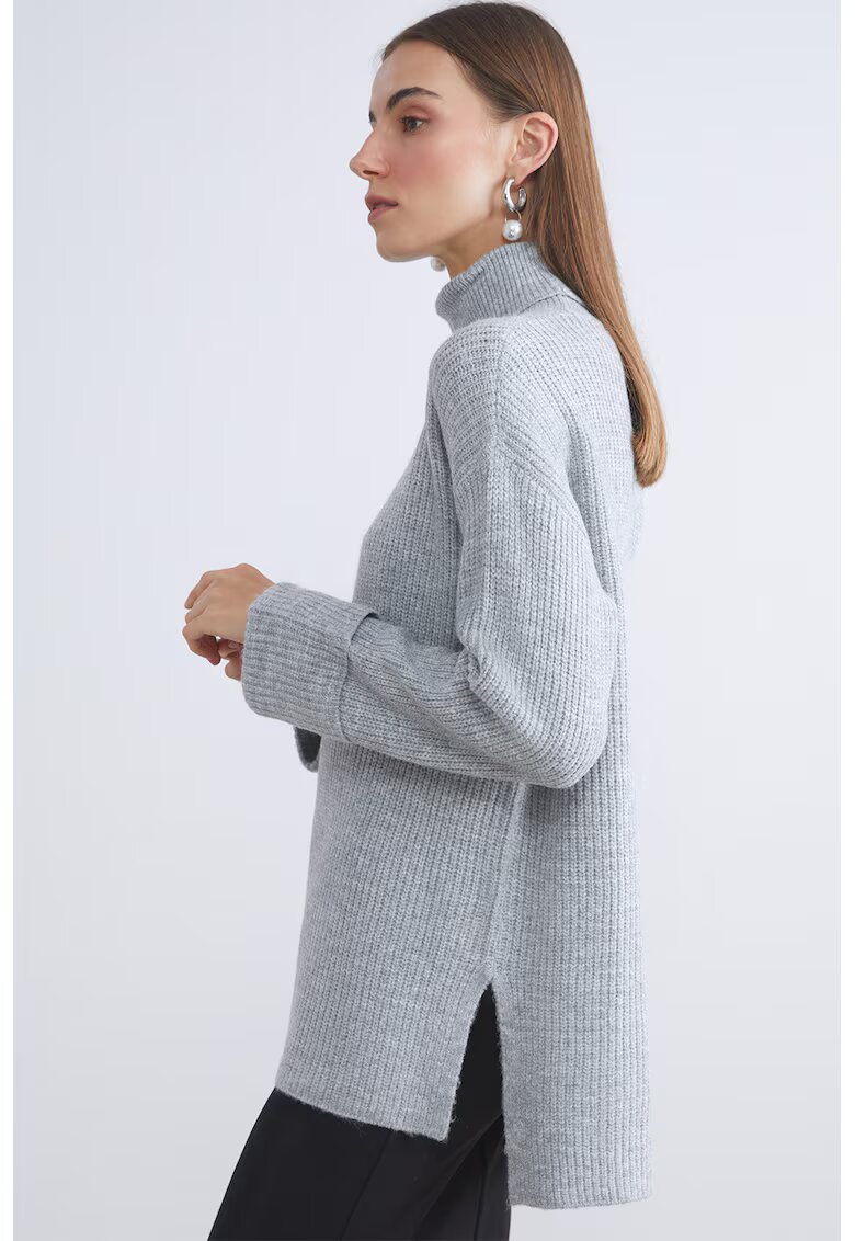 LC WAIKIKI Pulover supradimensionat cu guler inalt - Gri deschis melange