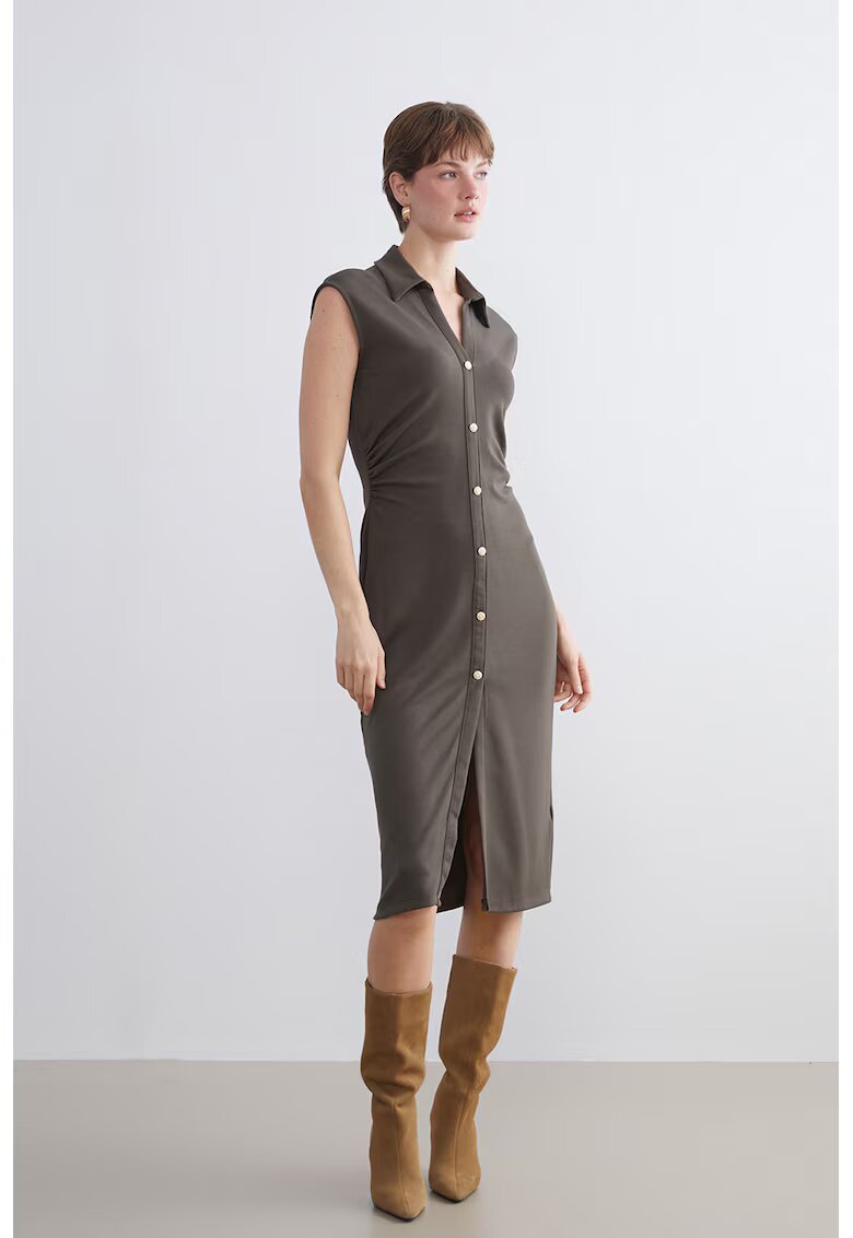 LC WAIKIKI Rochie fara maneci cu nasturi - Kaki