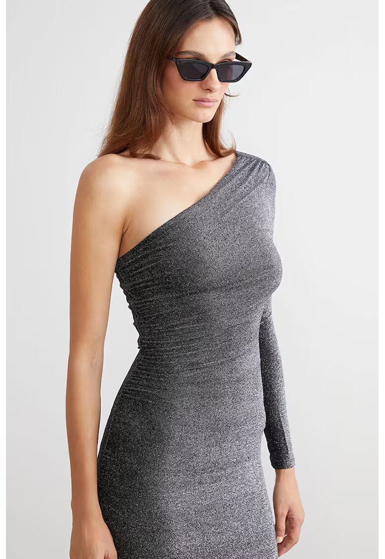 LC WAIKIKI Rochie midi cu decolteu pe un umar - Argintiu inchis