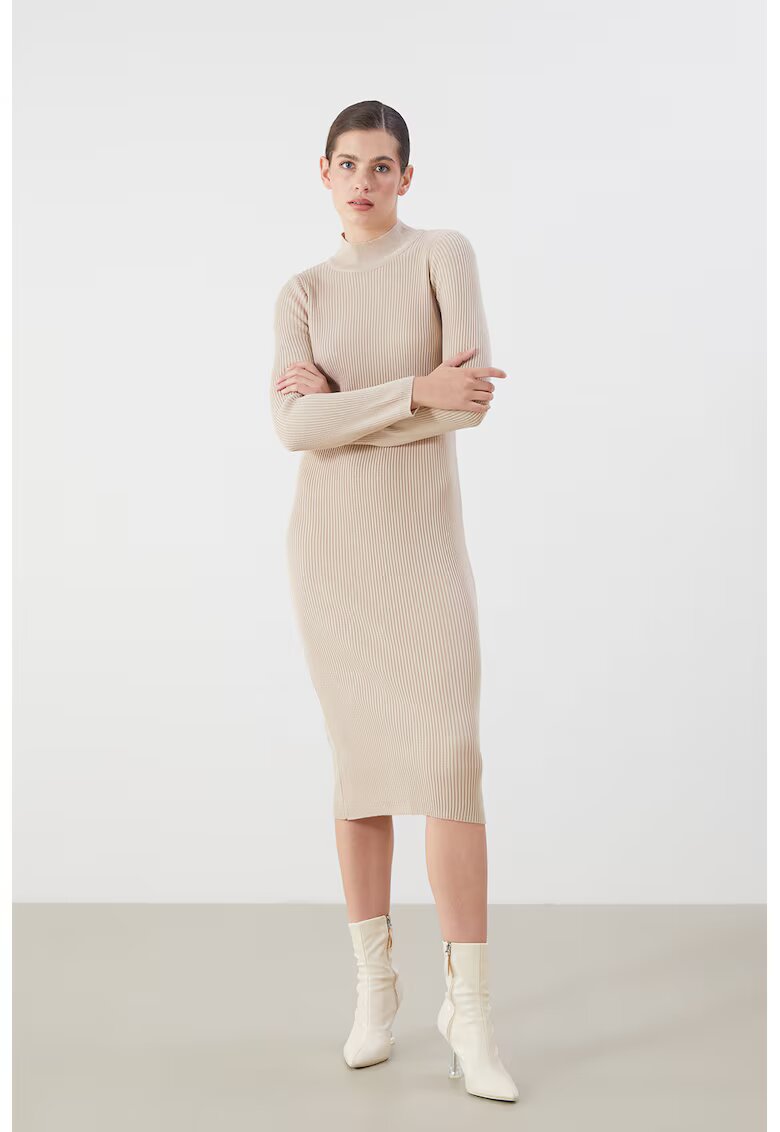 LC WAIKIKI Rochie midi tricotata cu guler inalt - Bej