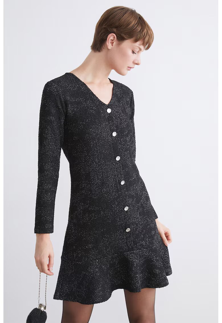 LC WAIKIKI Rochie scurta din amestec de lana cu decolteu in V - Negru melange