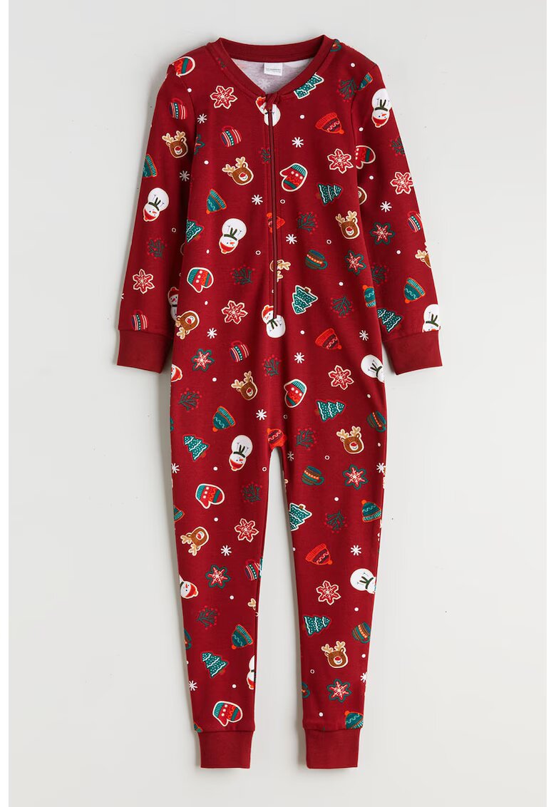 LC WAIKIKI Salopeta de pijama cu model tematic de Craciun - Alb/Rosu inchis/Verde persan