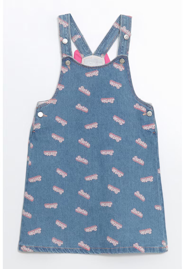 LC WAIKIKI Salopeta din denim cu imprimeu Barbie - Albastru prafuit/Roz deschis