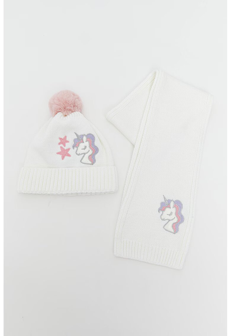 LC WAIKIKI Set de caciula si fular cu unicorn - 2 piese - Alb