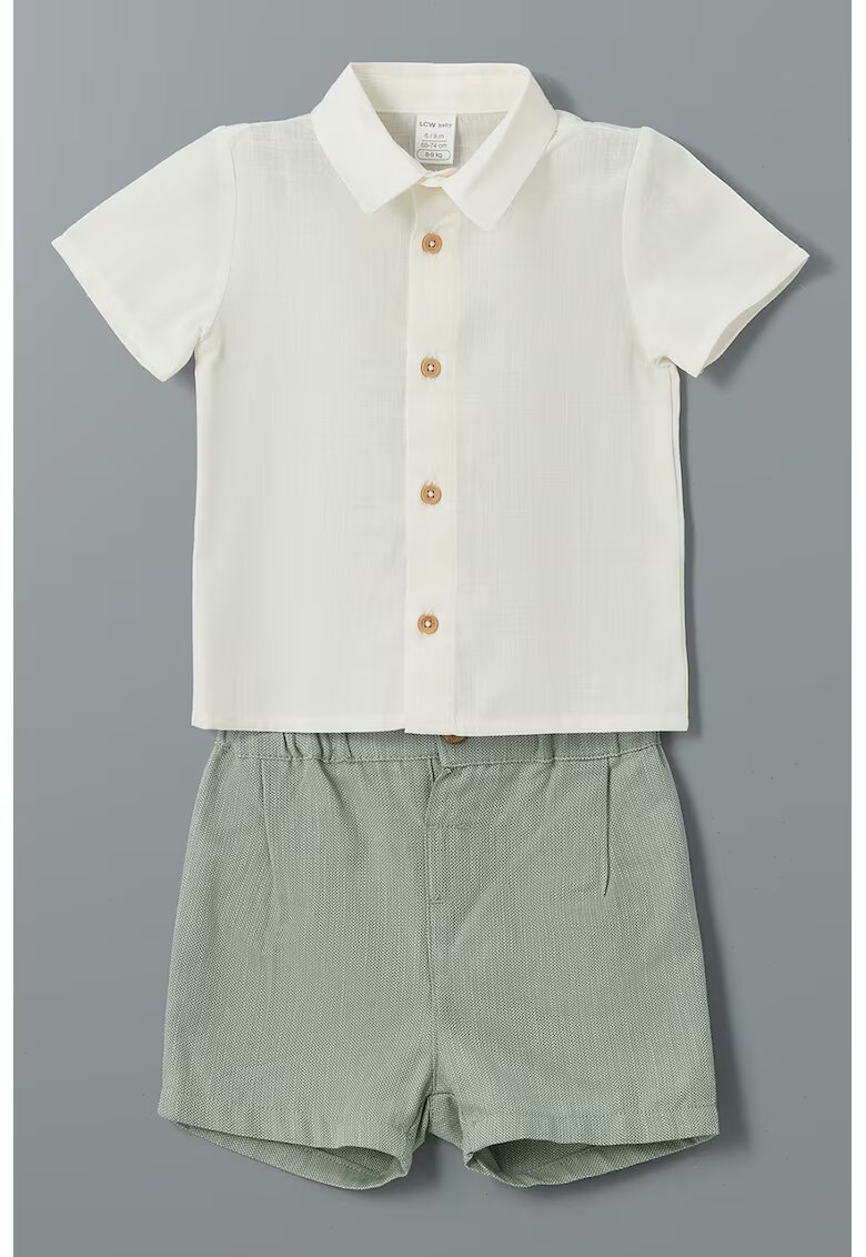 LC WAIKIKI Set de camasa si pantaloni scurti din bumbac - Alb fildes/Verde pal