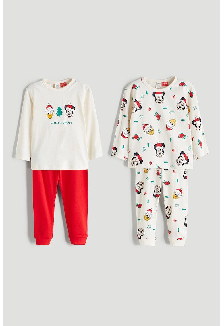 LC WAIKIKI Set de pijamale de bumbac cu model de Craciun - 4 piese - Alb/Rosu vermillion