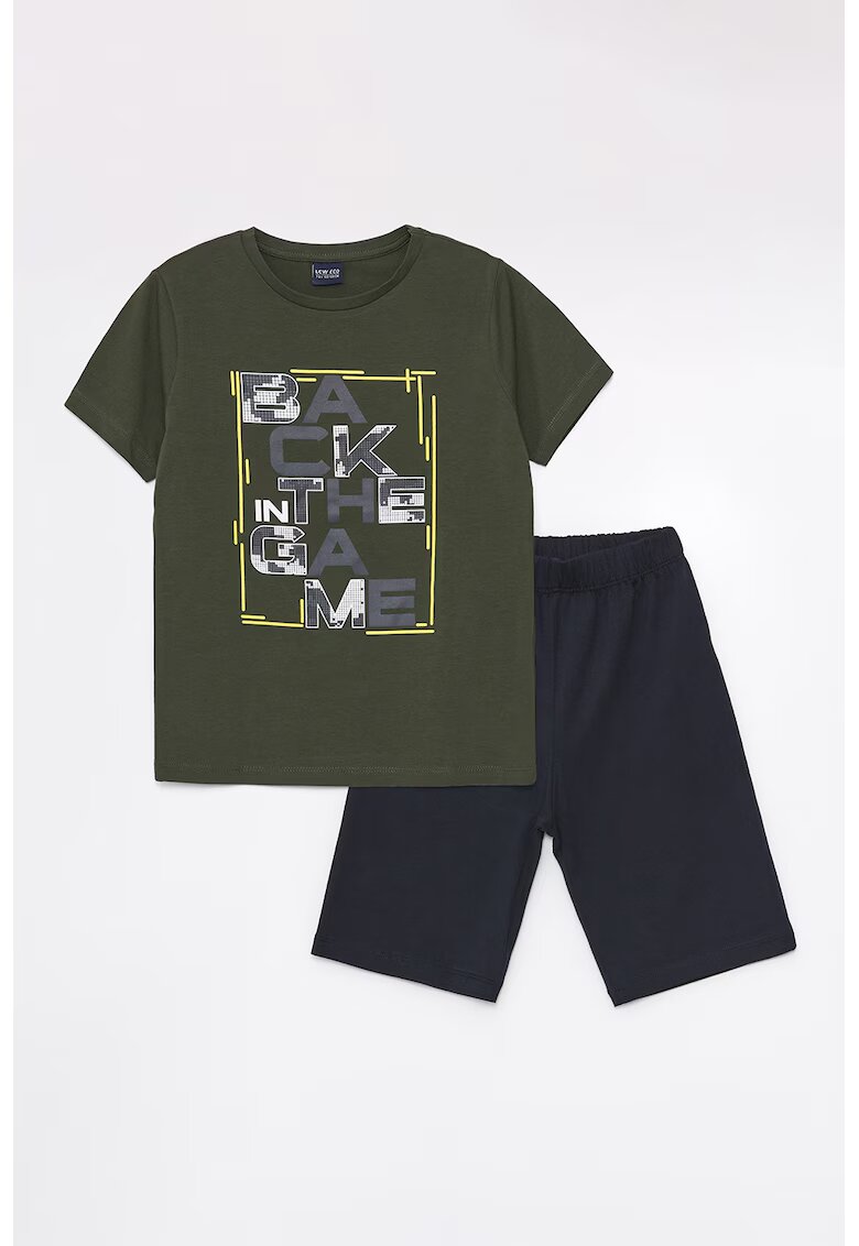 LC WAIKIKI Set de tricou cu model text si pantaloni scurti