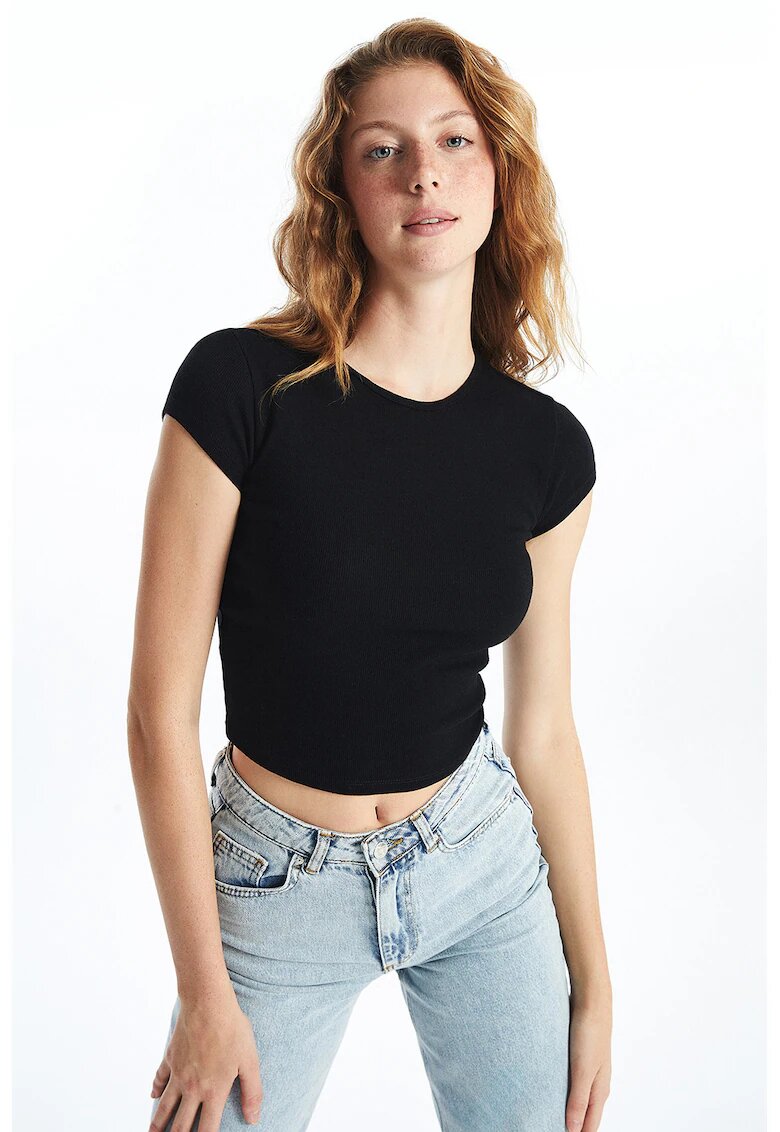 LC WAIKIKI Tricou crop slim fit - Negru