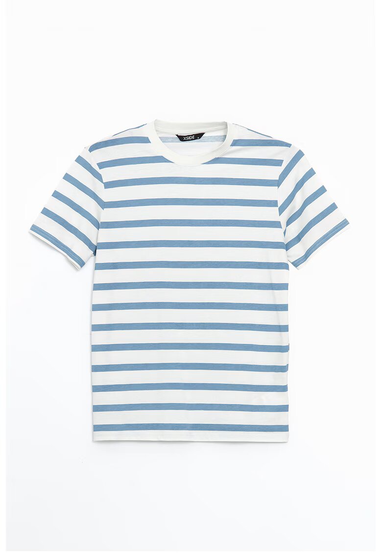 LC WAIKIKI Tricou cu dungi si decolteu la baza gatului - Alb/Albastru