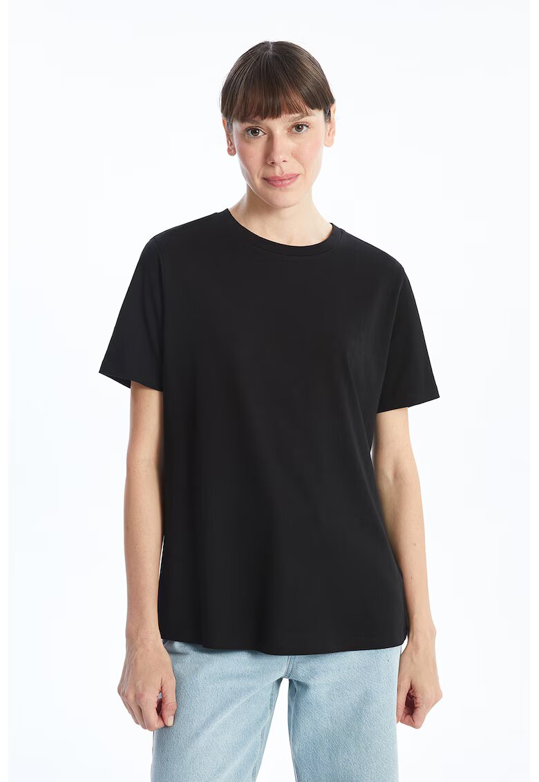 LC WAIKIKI Tricou de bumbac cu decolteu la baza gatului - Negru