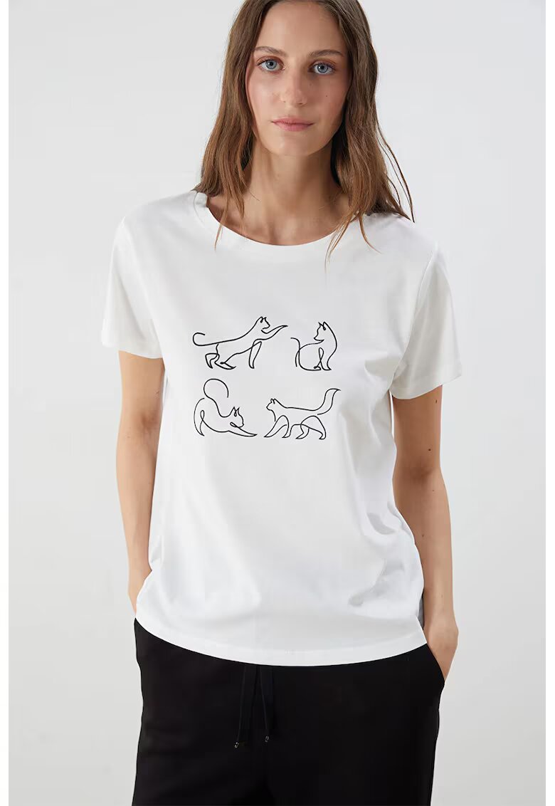 LC WAIKIKI Tricou de bumbac cu imprimeu - Alb