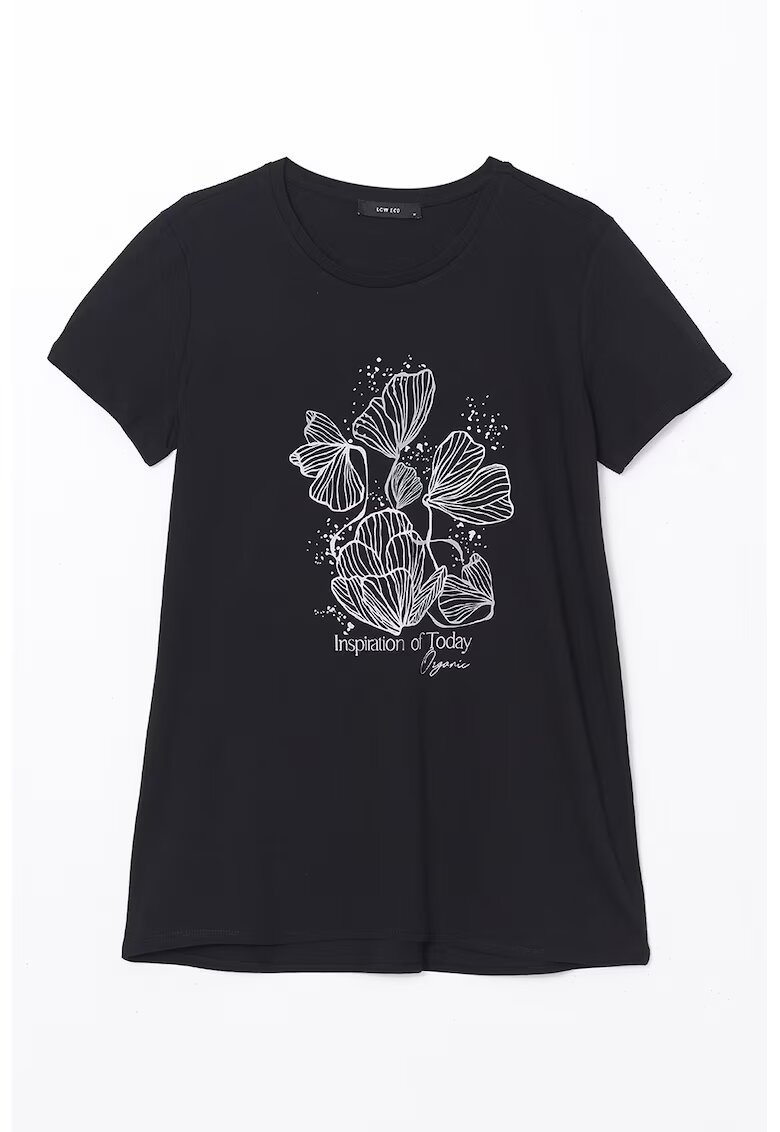LC WAIKIKI Tricou de bumbac cu imprimeu floral - Alb/Negru